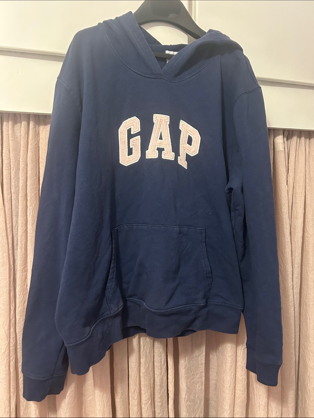 GAP Navy Blue Hoodie with White/Light Pink Logo